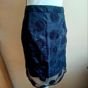 Halogen all black pencil skirt with sunflower accent fabric